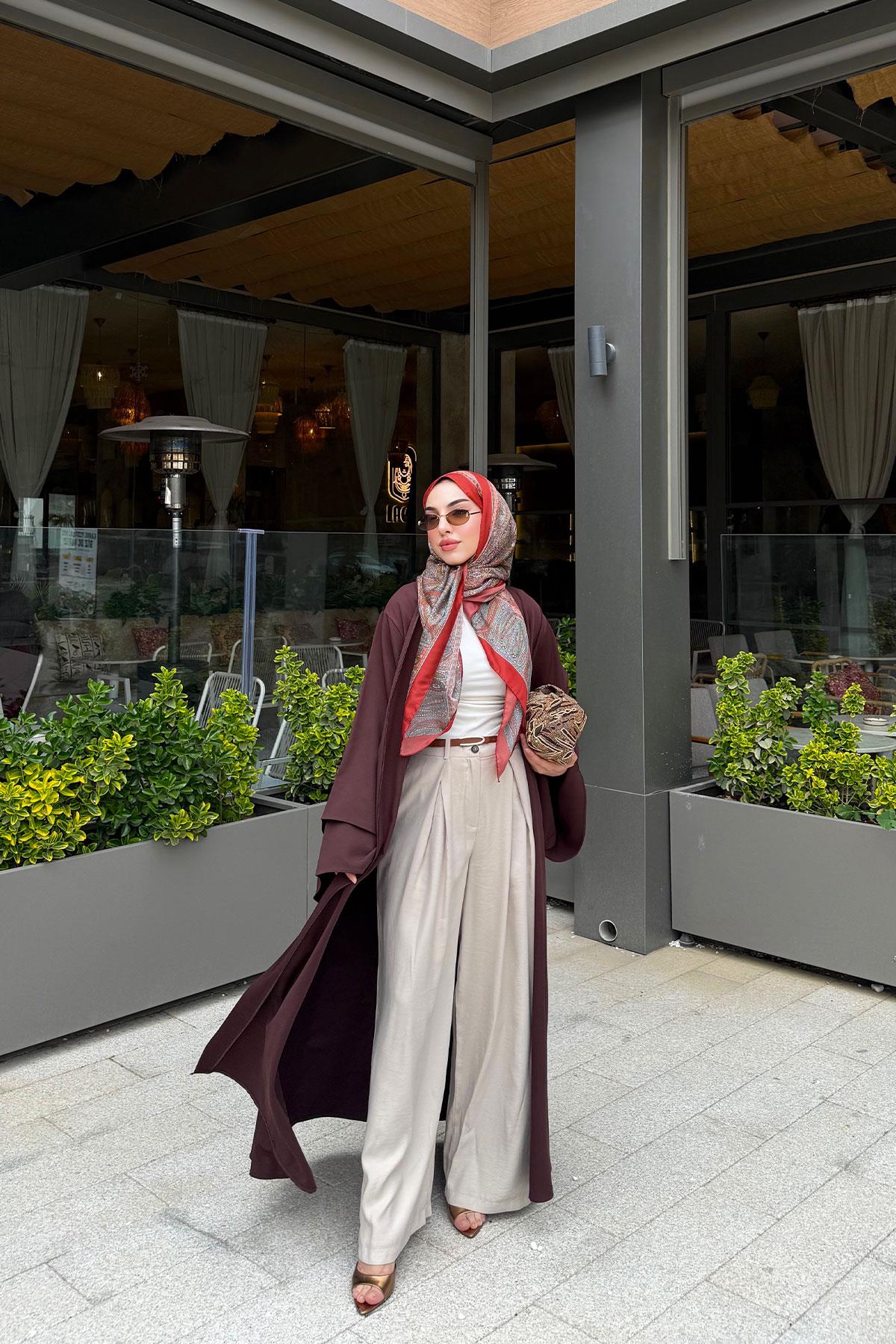 Premium Volan Kol Diana Abaya – Kahverengi