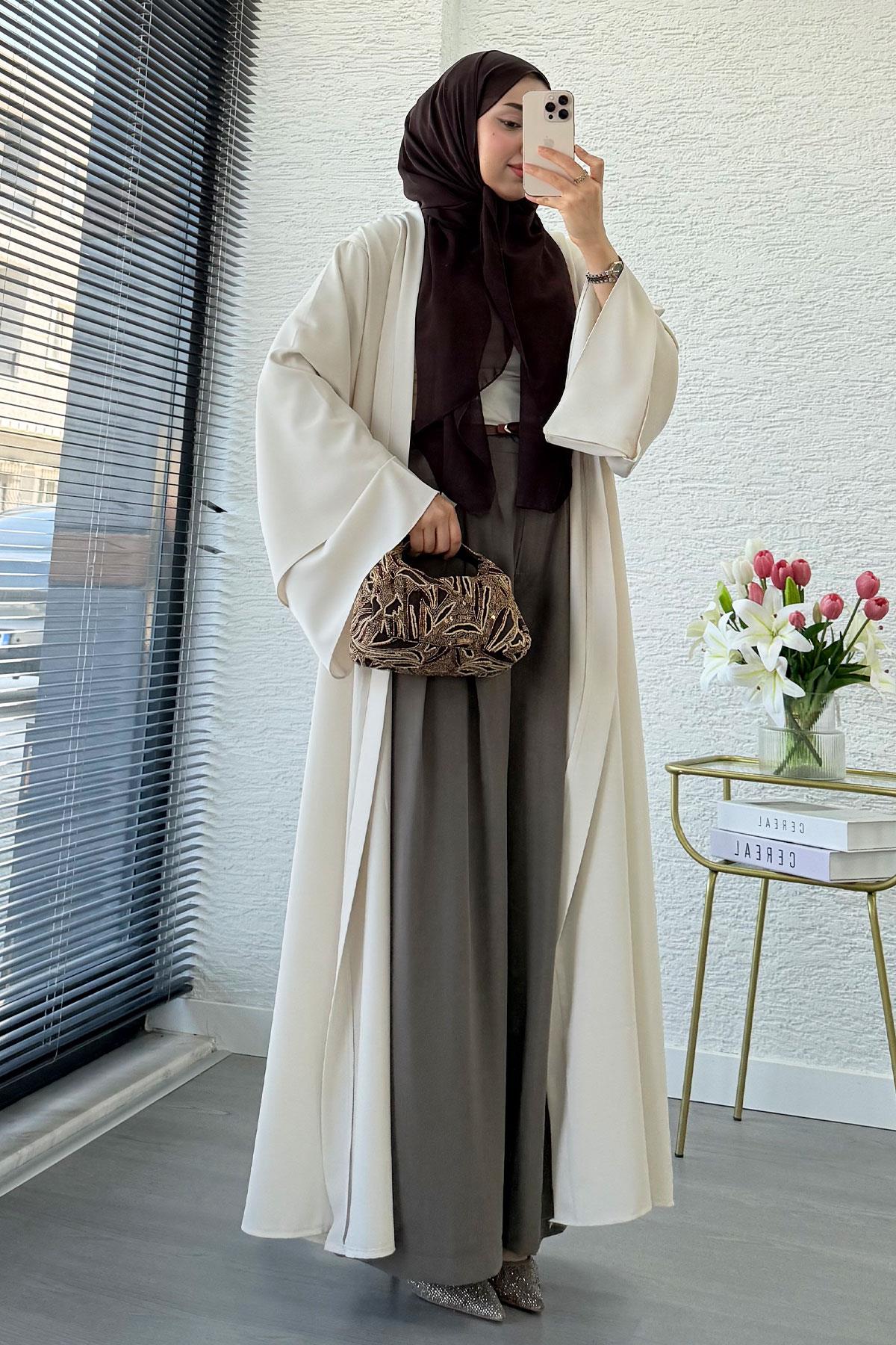 Premium Volan Kol Diana Abaya – Krem