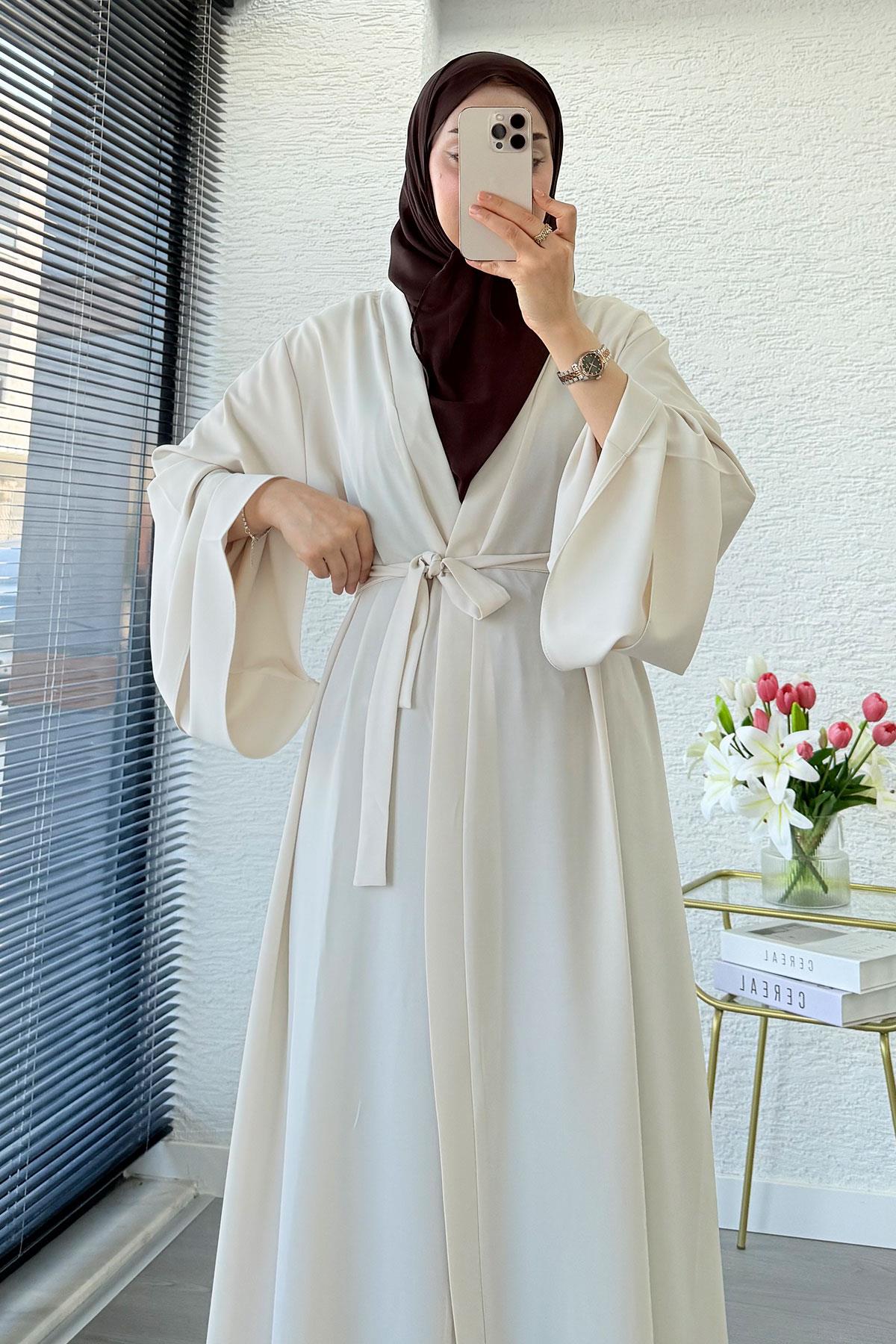 Premium Volan Kol Diana Abaya – Krem