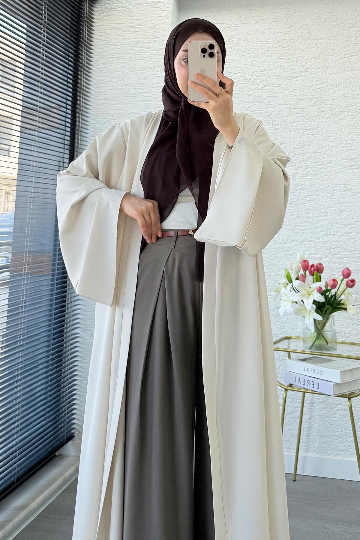 Premium Volan Kol Diana Abaya – Krem