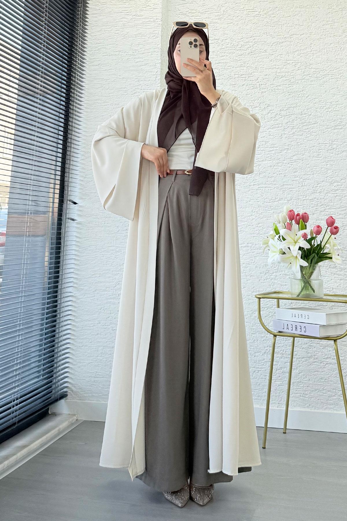 Premium Volan Kol Diana Abaya – Krem