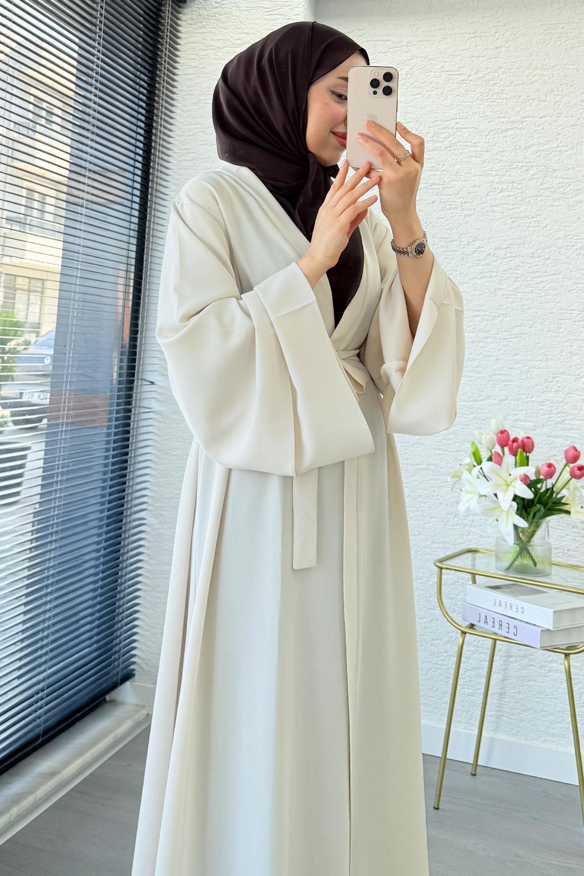 Premium Volan Kol Diana Abaya – Krem