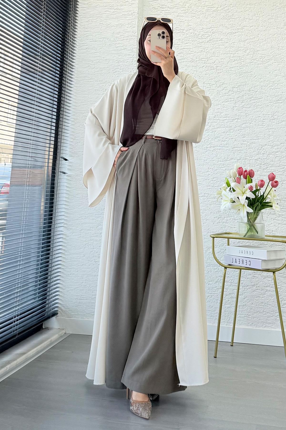 Premium Volan Kol Diana Abaya – Krem