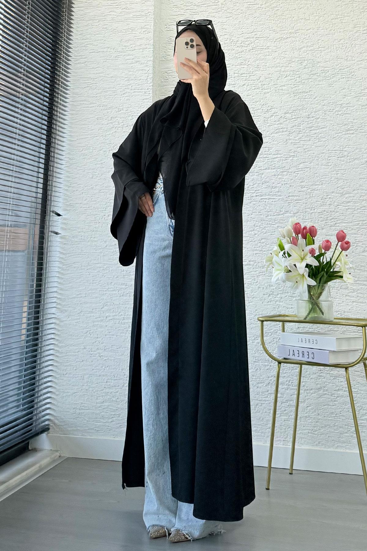 Premium Volan Kol Diana Abaya – Siyah
