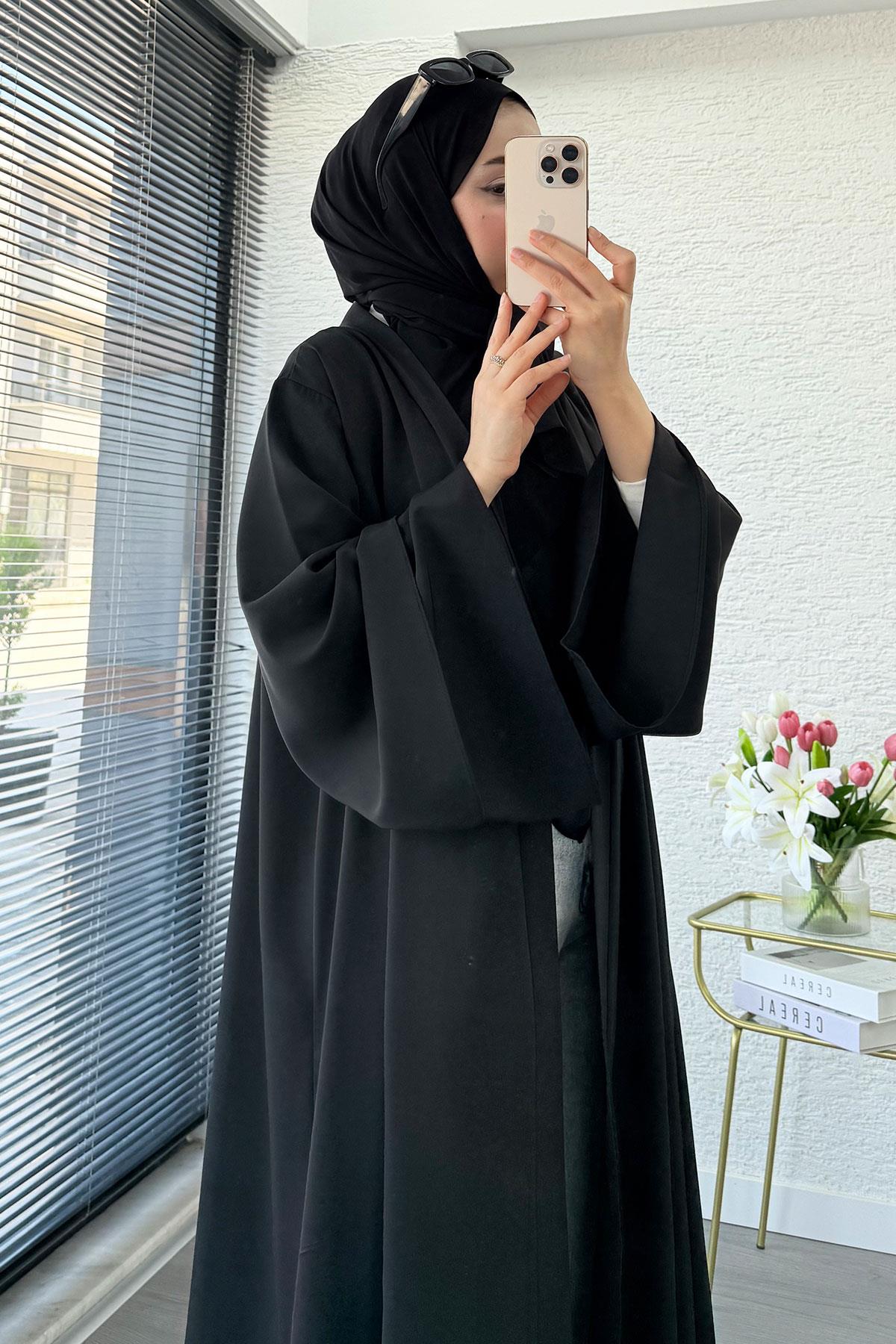 Premium Volan Kol Diana Abaya – Siyah
