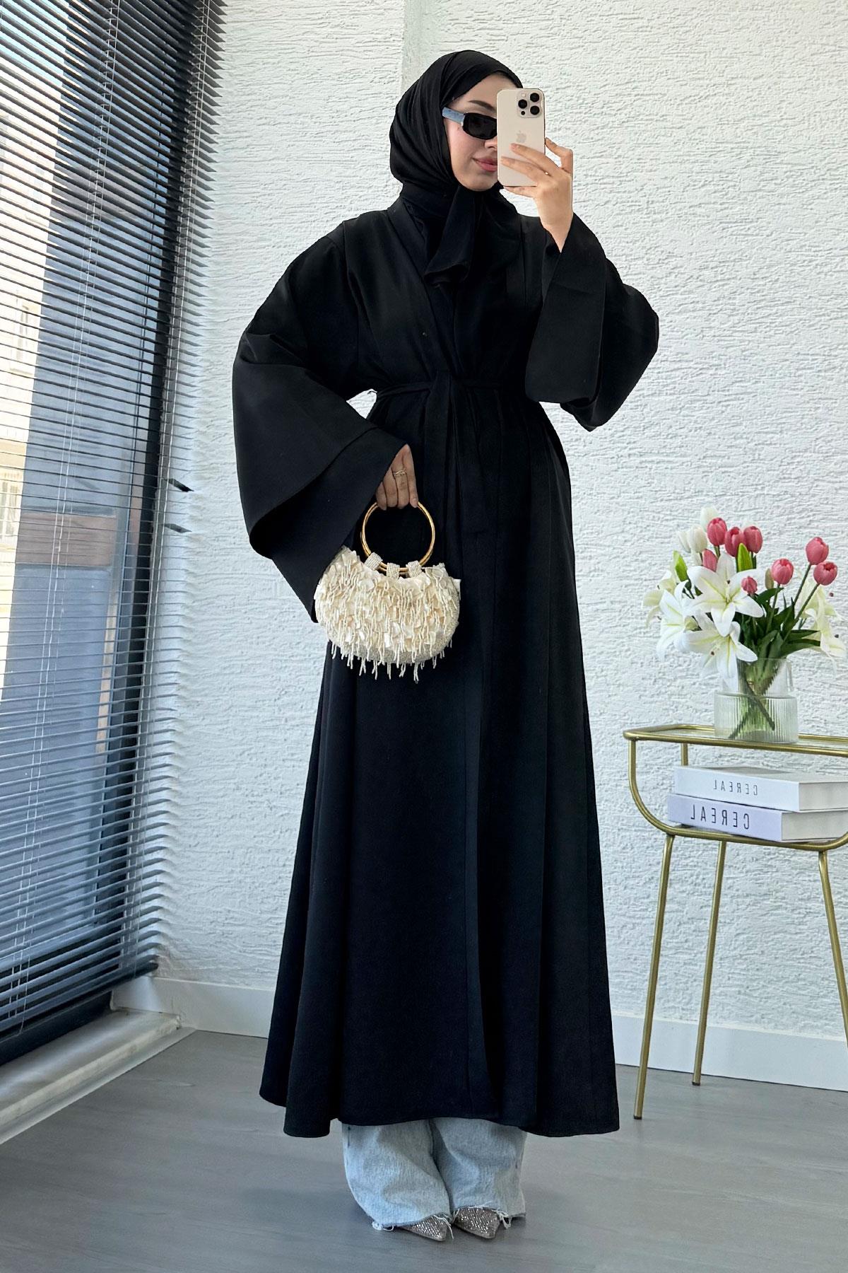 Premium Volan Kol Diana Abaya – Siyah