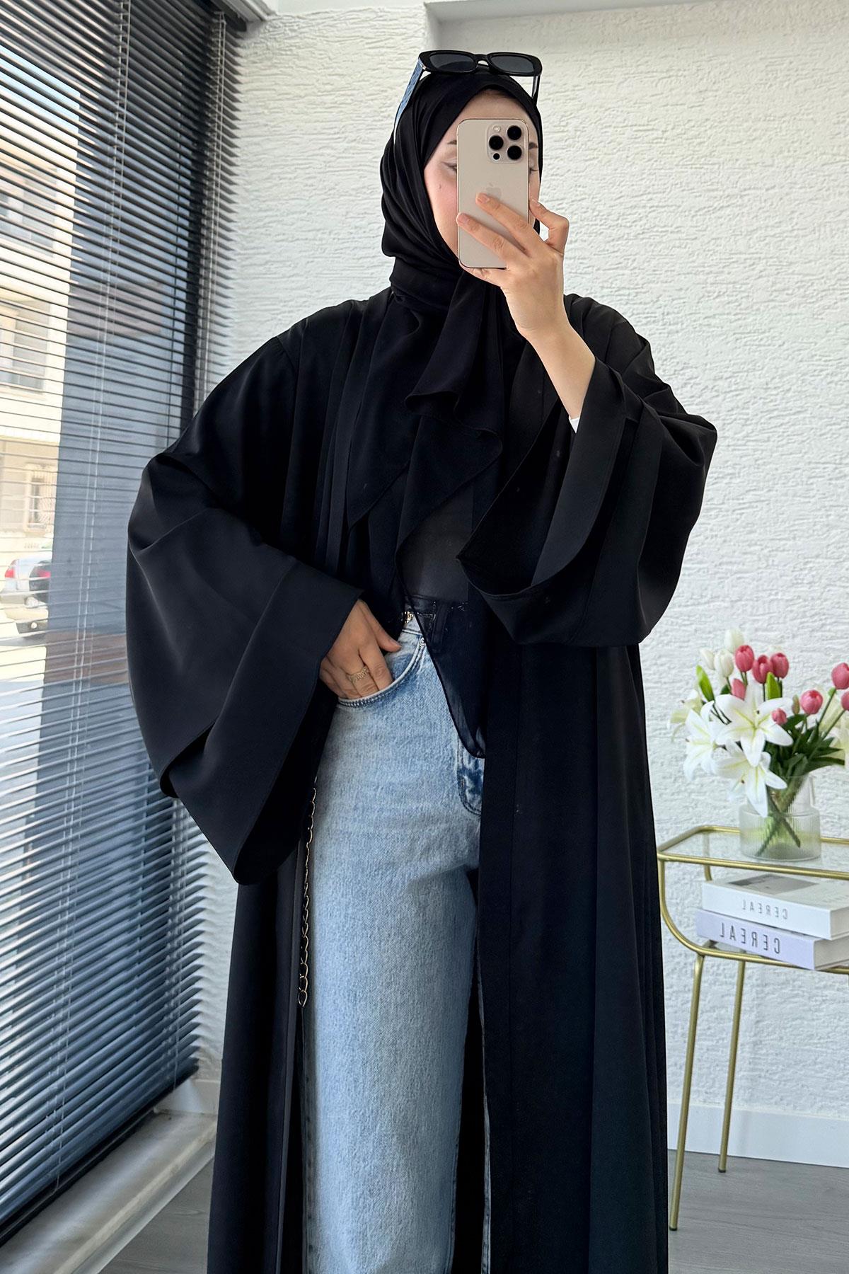 Premium Volan Kol Diana Abaya – Siyah