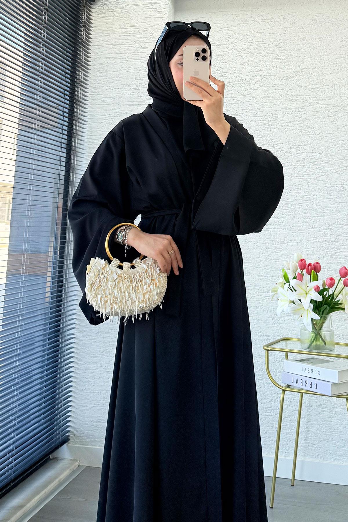 Premium Volan Kol Diana Abaya – Siyah