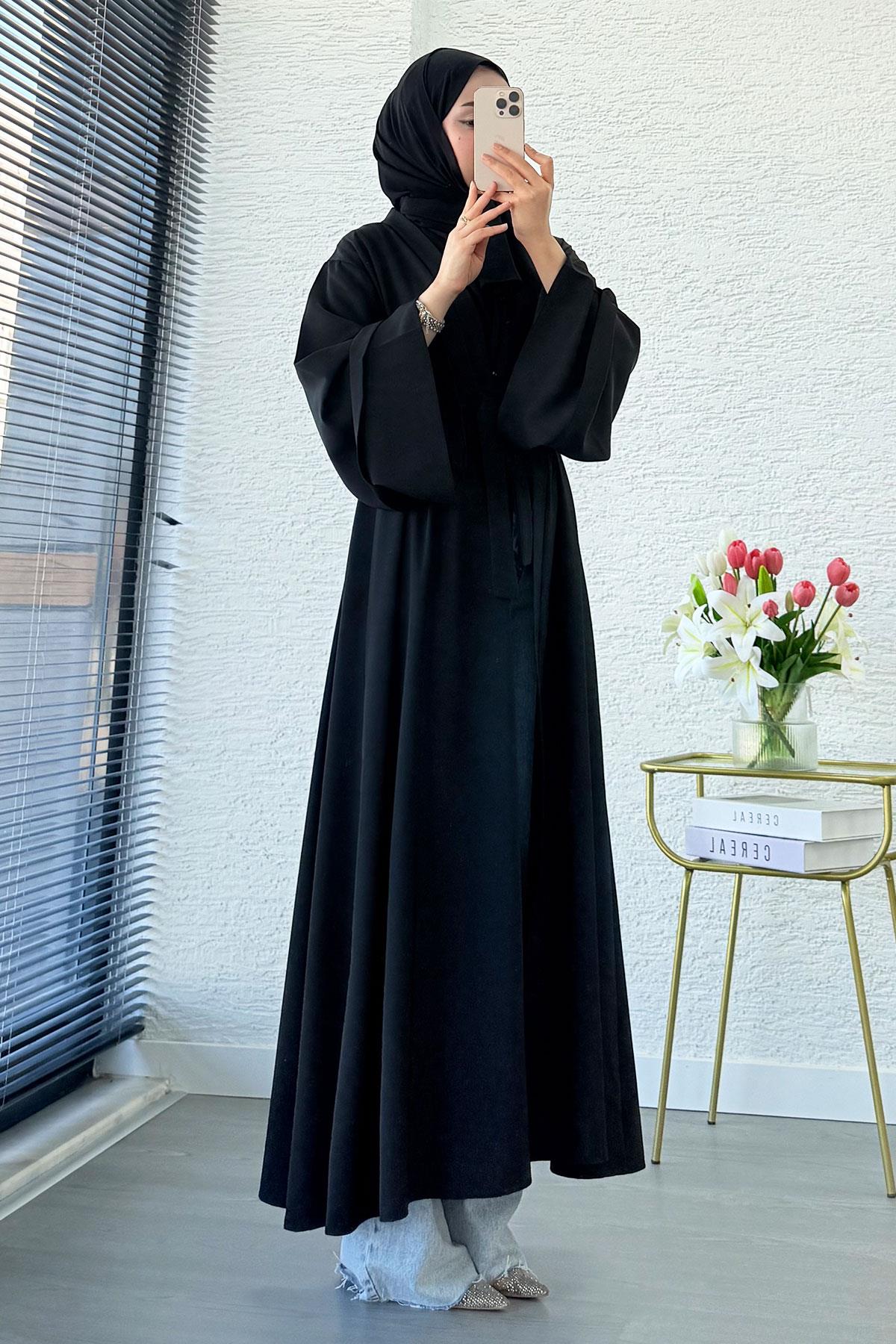 Premium Volan Kol Diana Abaya – Siyah
