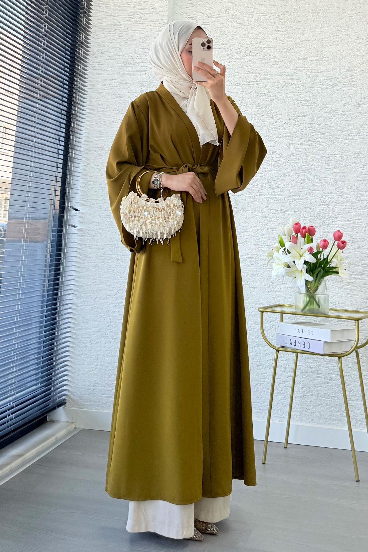 Premium Volan Kol Diana Abaya – Yağ Yeşili