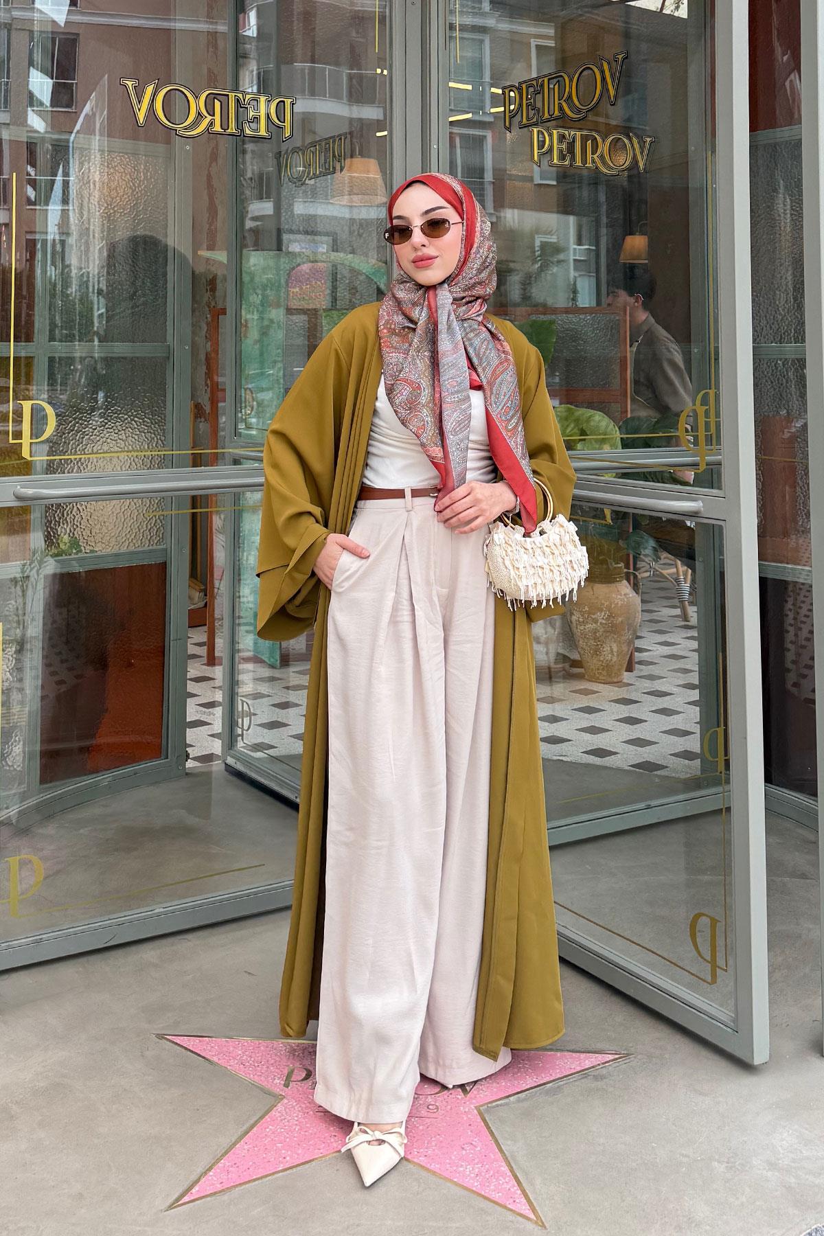 Premium Volan Kol Diana Abaya – Yağ Yeşili