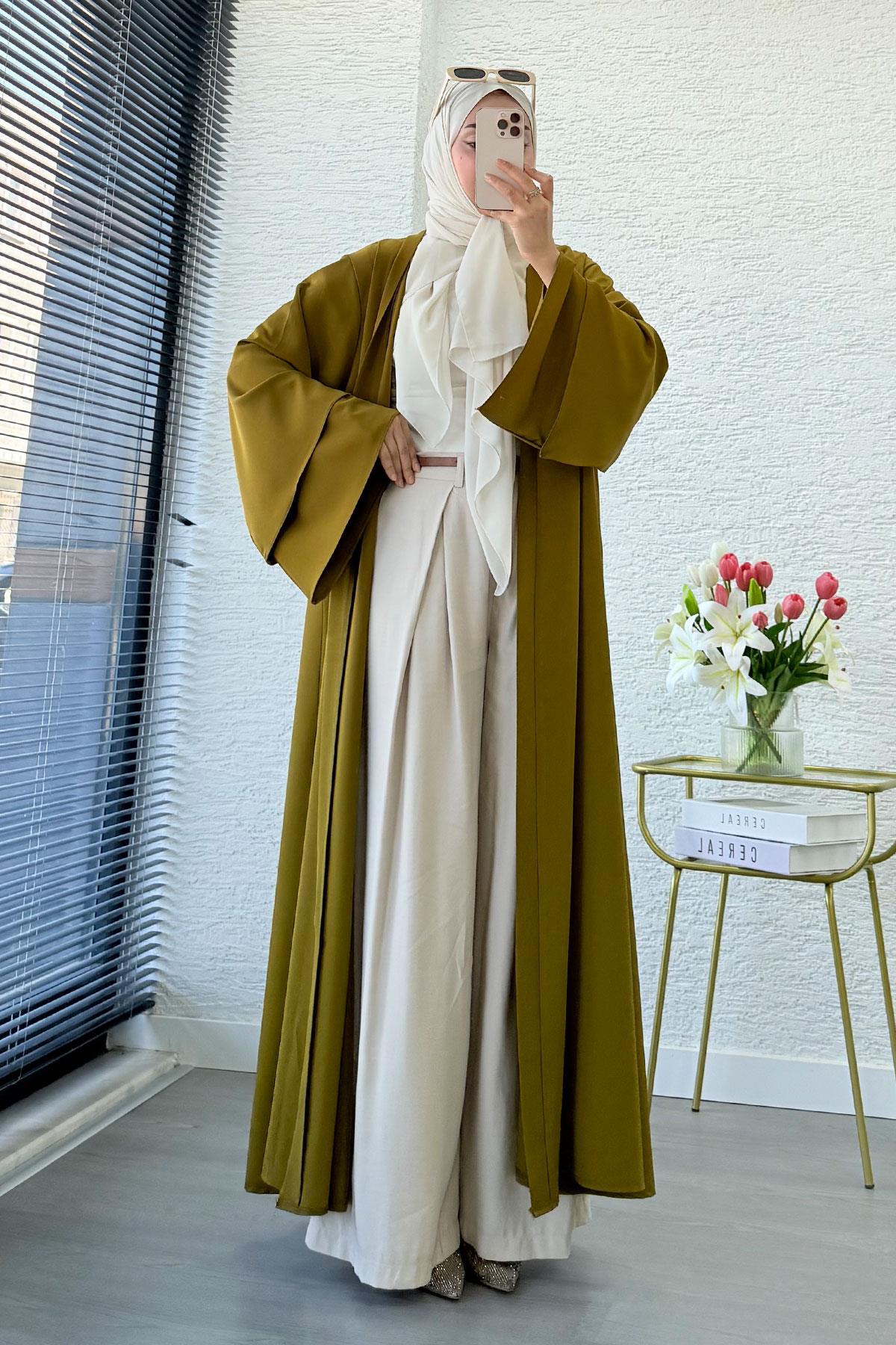 Premium Volan Kol Diana Abaya – Yağ Yeşili