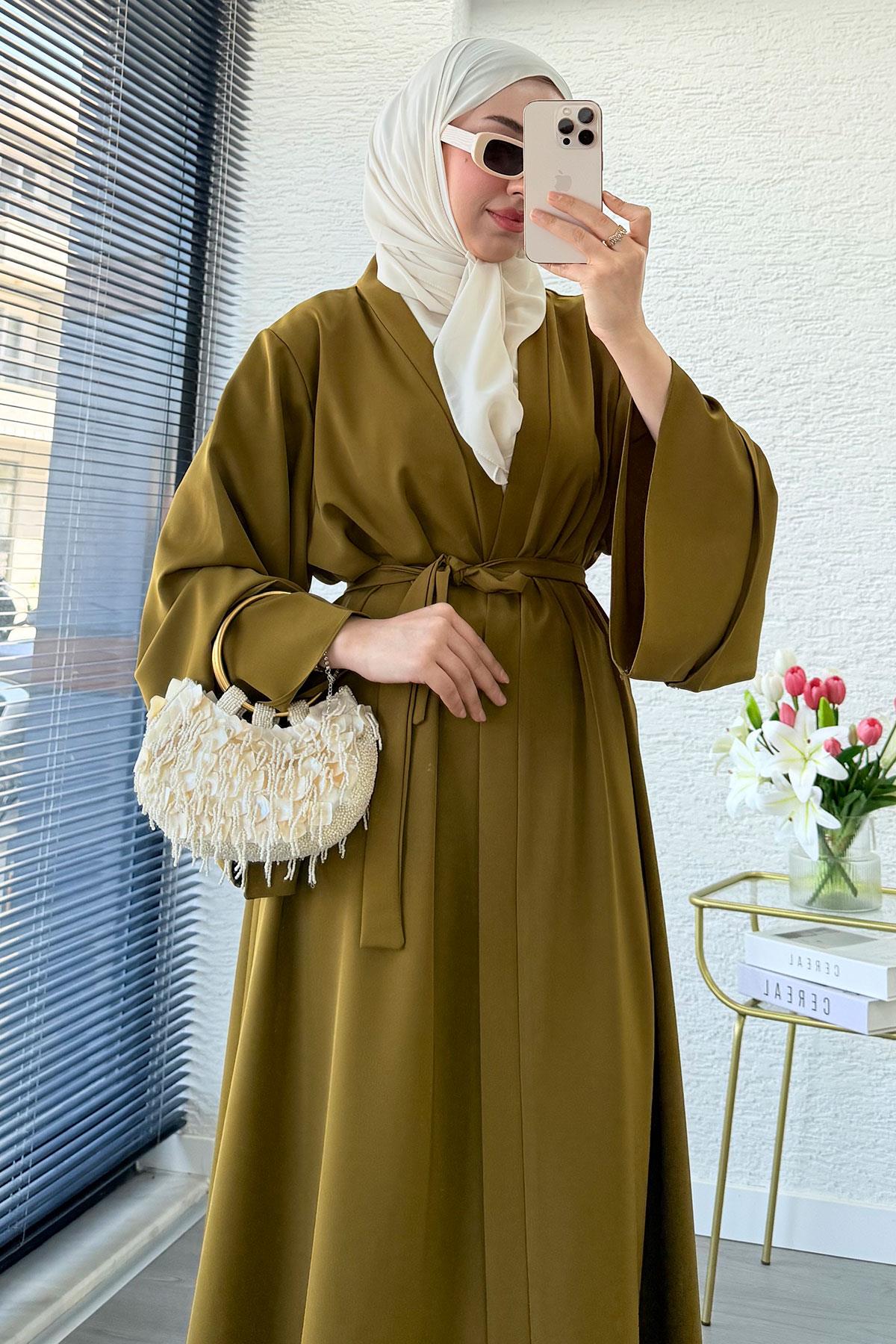 Premium Volan Kol Diana Abaya – Yağ Yeşili