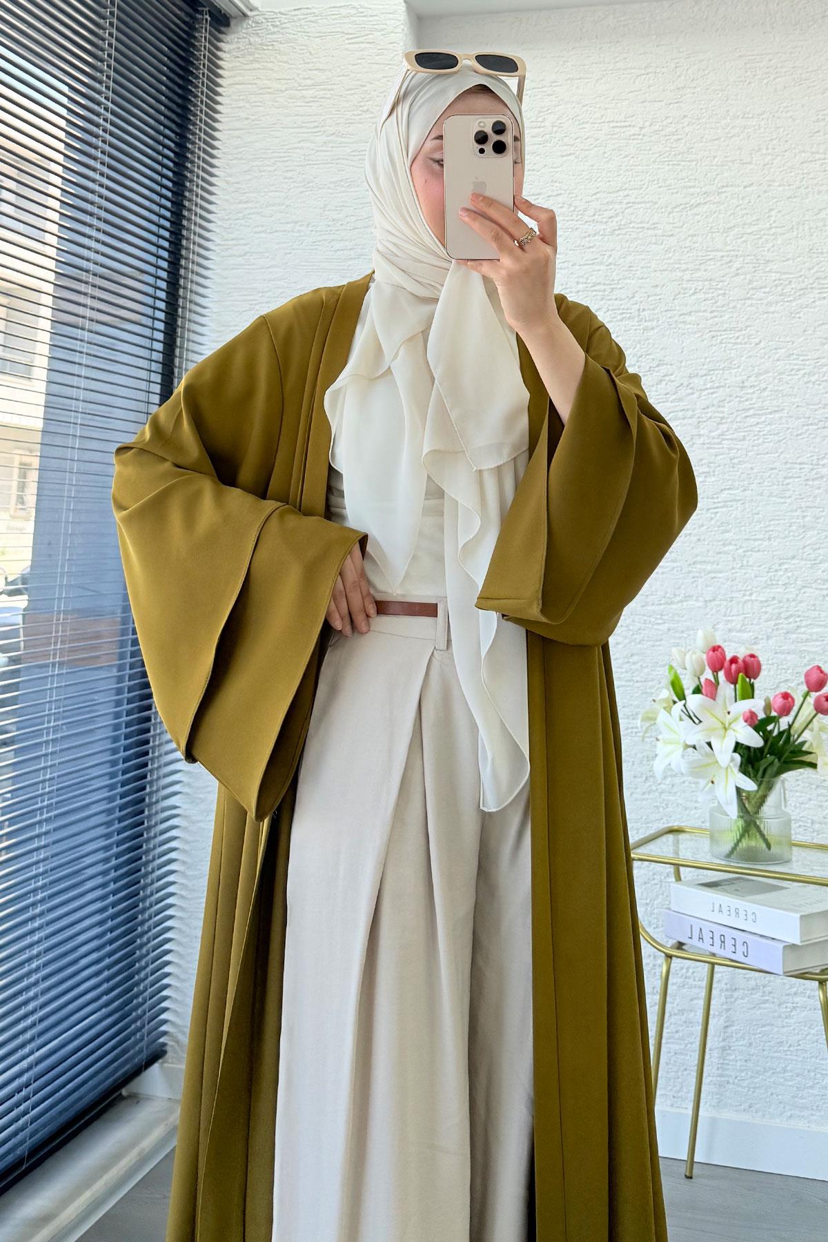 Premium Volan Kol Diana Abaya – Yağ Yeşili