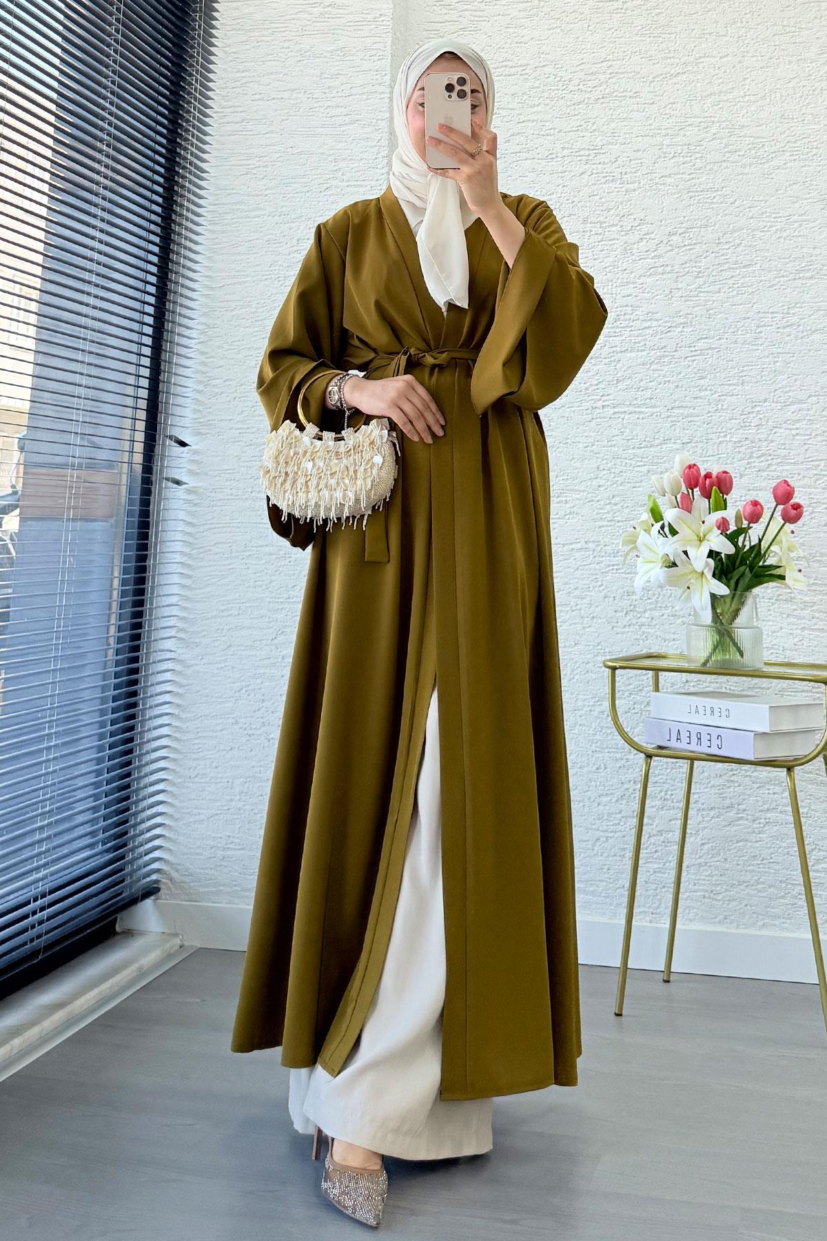 Premium Volan Kol Diana Abaya – Yağ Yeşili