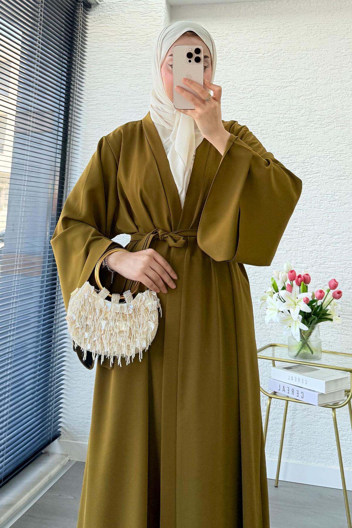 Premium Volan Kol Diana Abaya – Yağ Yeşili