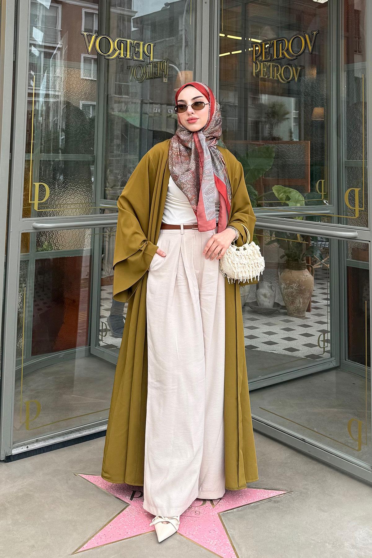 Premium Volan Kol Diana Abaya – Yağ Yeşili