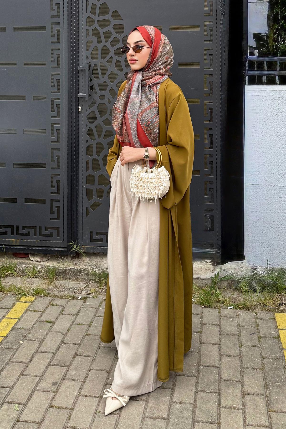 Premium Volan Kol Diana Abaya – Yağ Yeşili