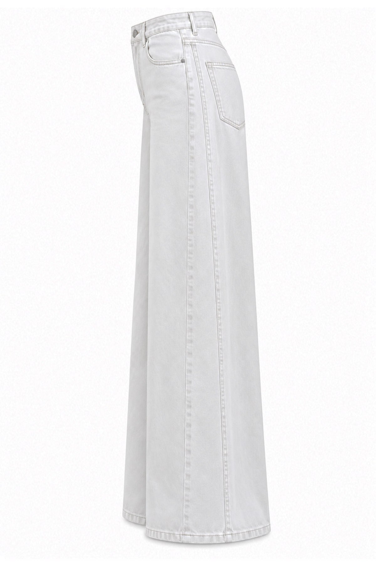 Premium Yandan Dikişli Palazzo Jean Pantolon - Beyaz