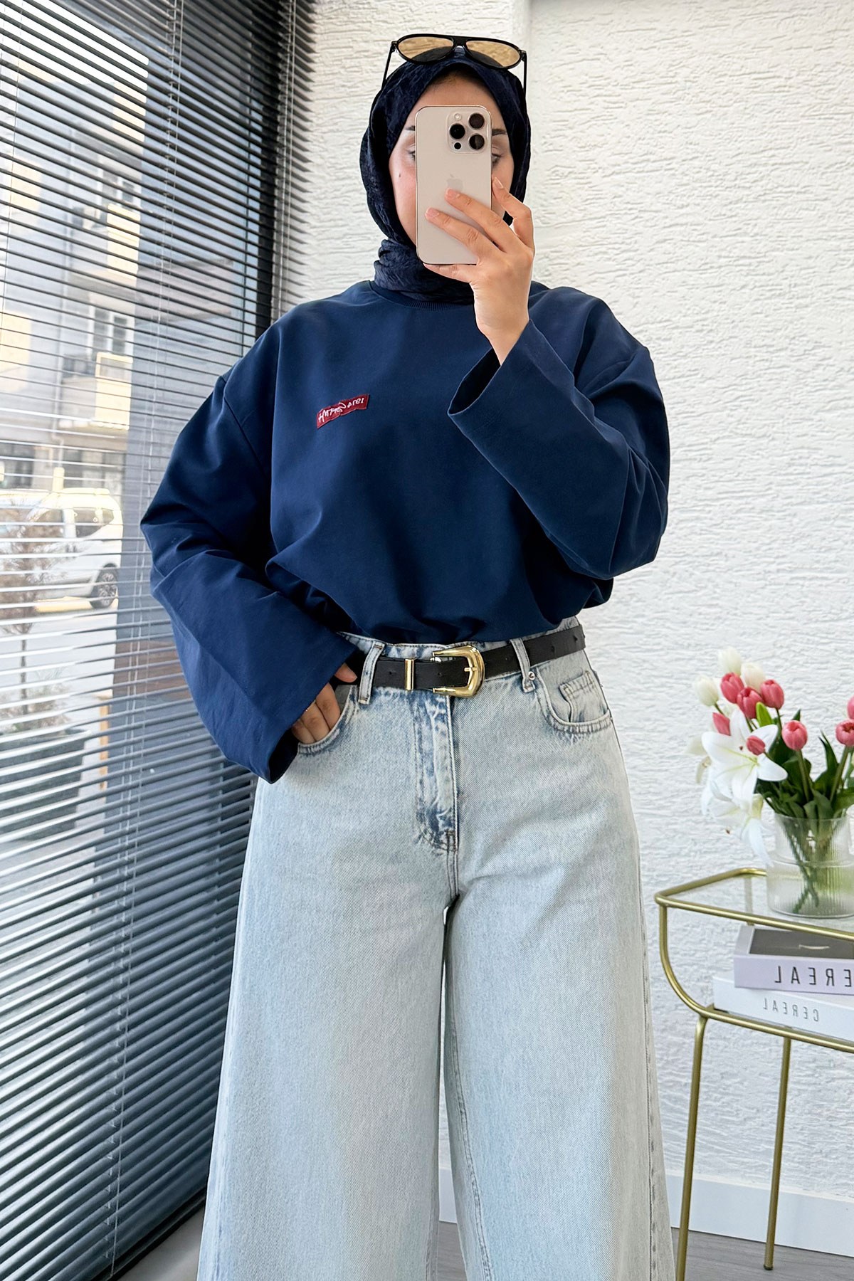 Premium Yandan Dikişli Palazzo Jean Pantolon - Açık Mavi