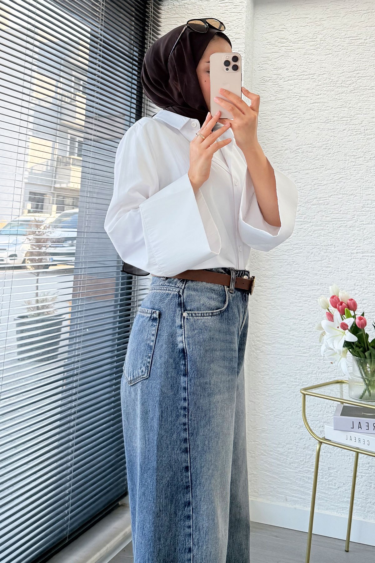 Premium Yandan Dikişli Palazzo Jean Pantolon - Mavi