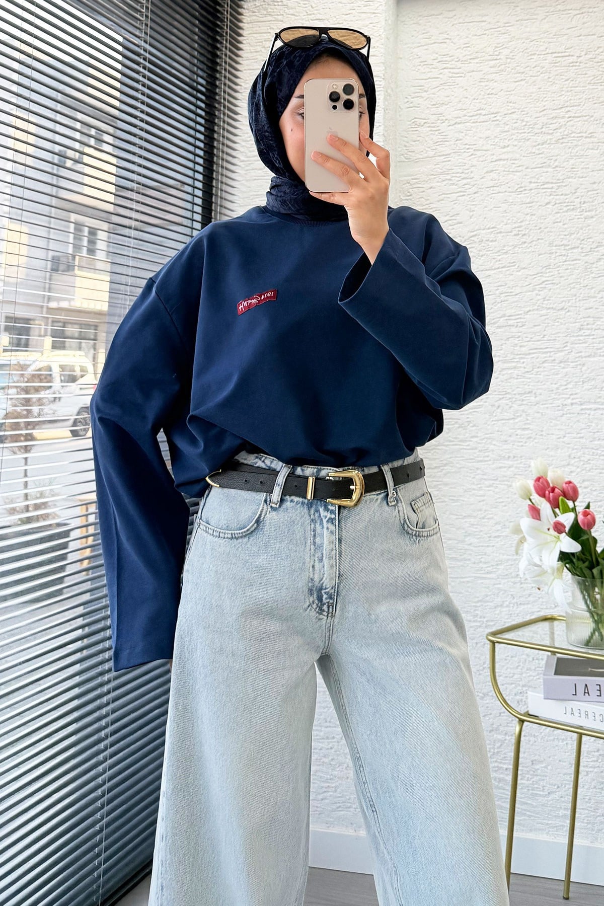 Premium Yandan Dikişli Palazzo Jean Pantolon - Açık Mavi