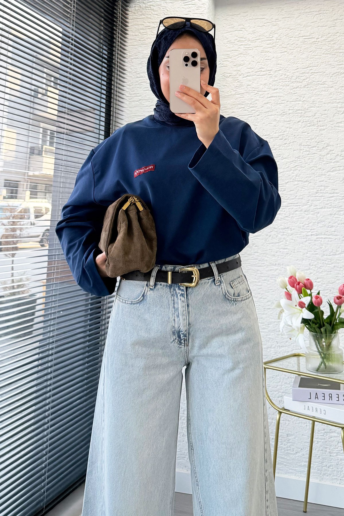 Premium Yandan Dikişli Palazzo Jean Pantolon - Açık Mavi