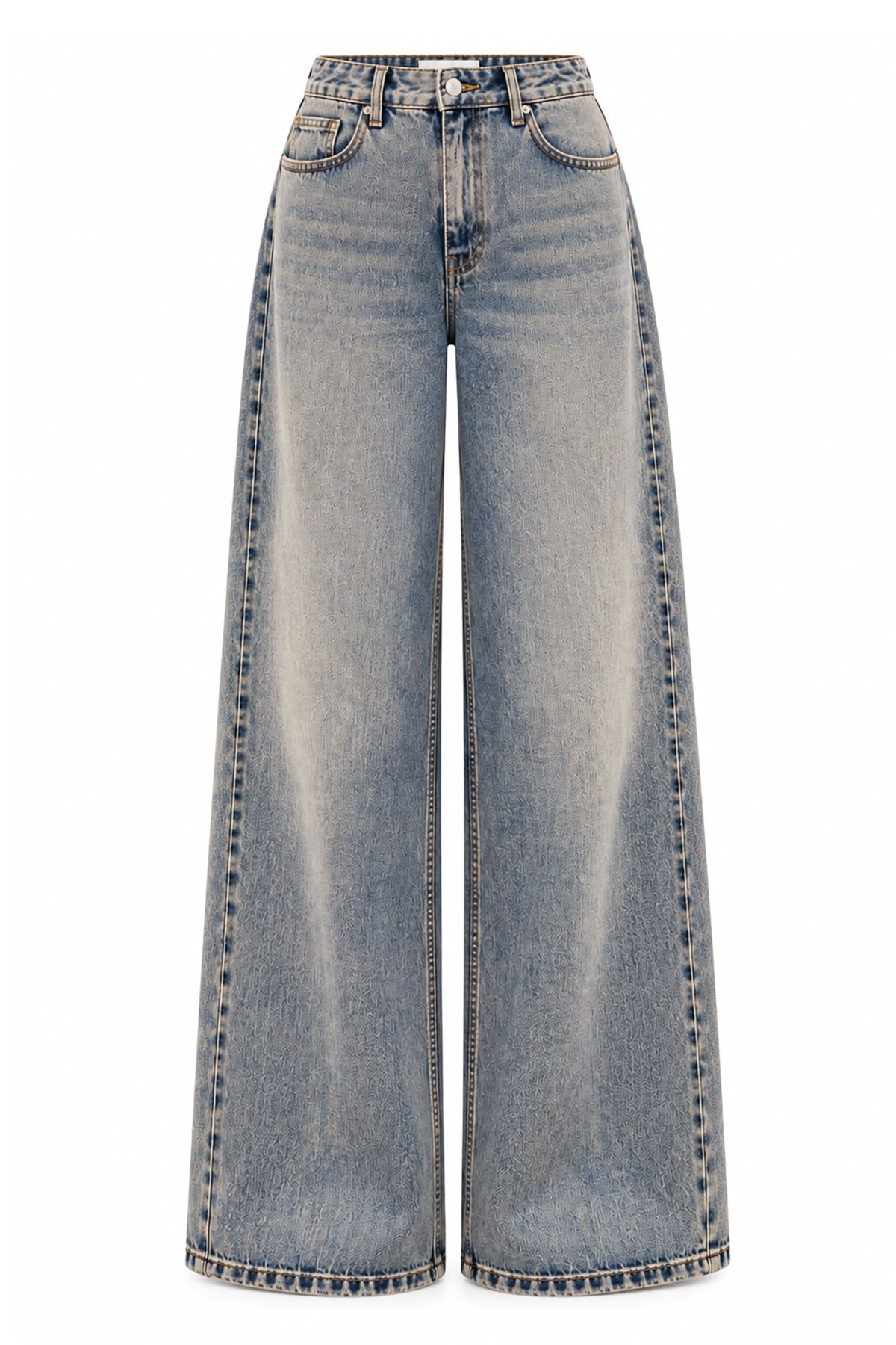 Premium Yandan Dikişli Palazzo Jean Pantolon - Mavi
