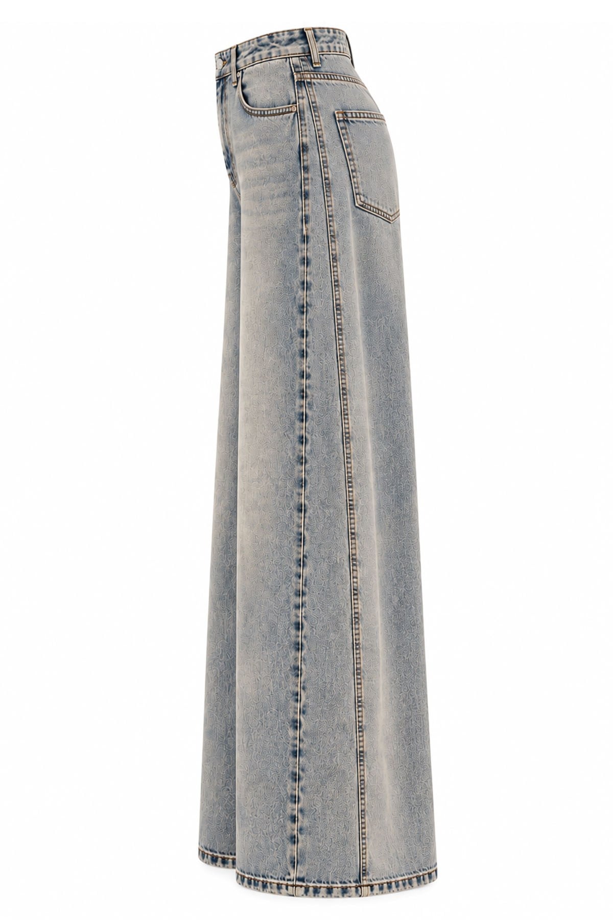 Premium Yandan Dikişli Palazzo Jean Pantolon - Mavi