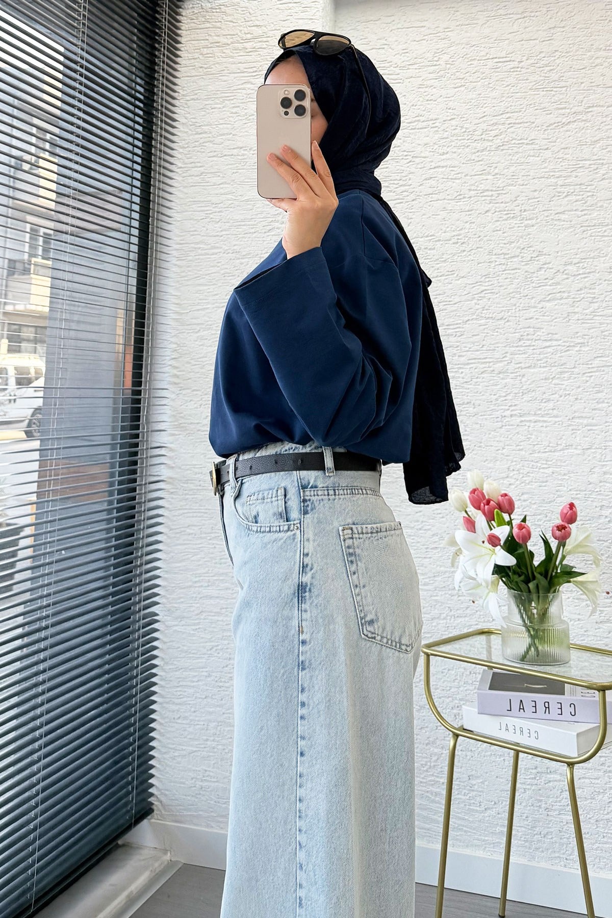 Premium Yandan Dikişli Palazzo Jean Pantolon - Açık Mavi