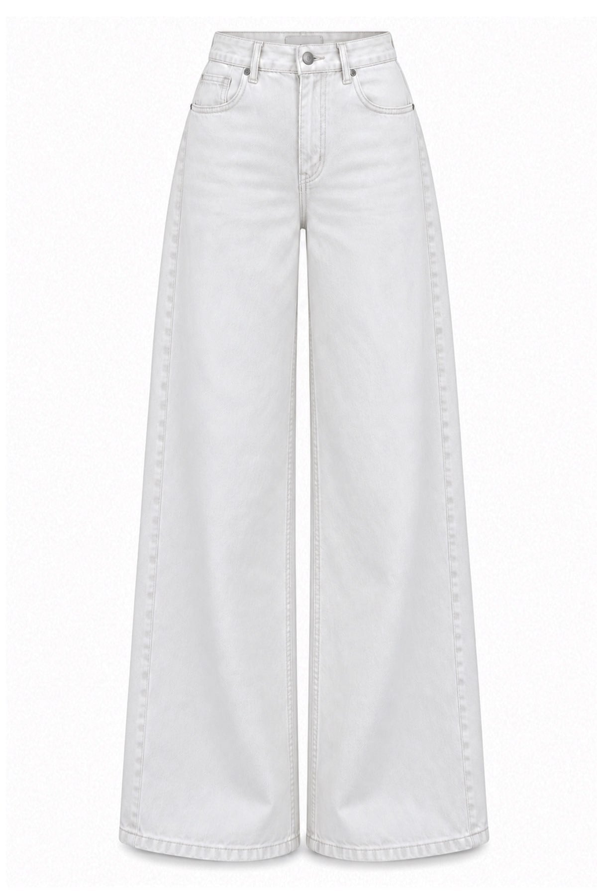 Premium Yandan Dikişli Palazzo Jean Pantolon - Beyaz