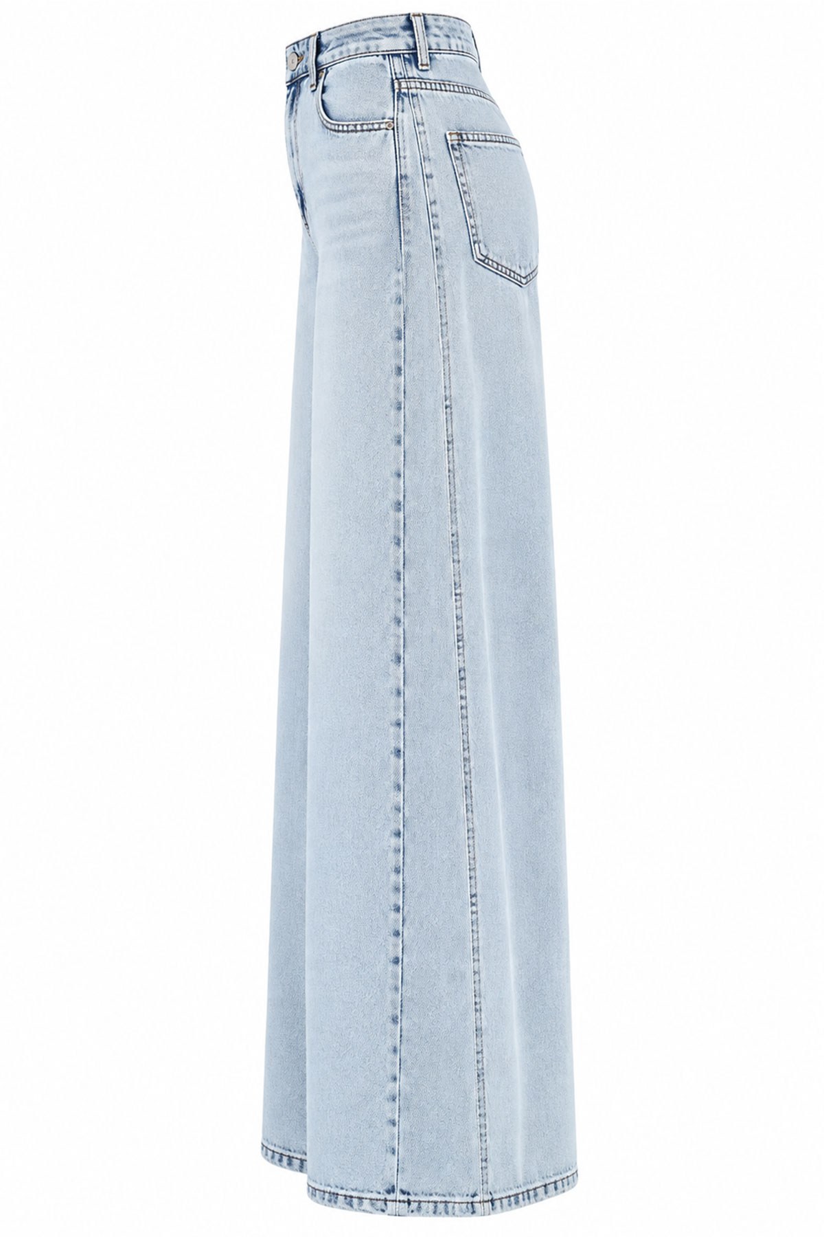 Premium Yandan Dikişli Palazzo Jean Pantolon - Açık Mavi