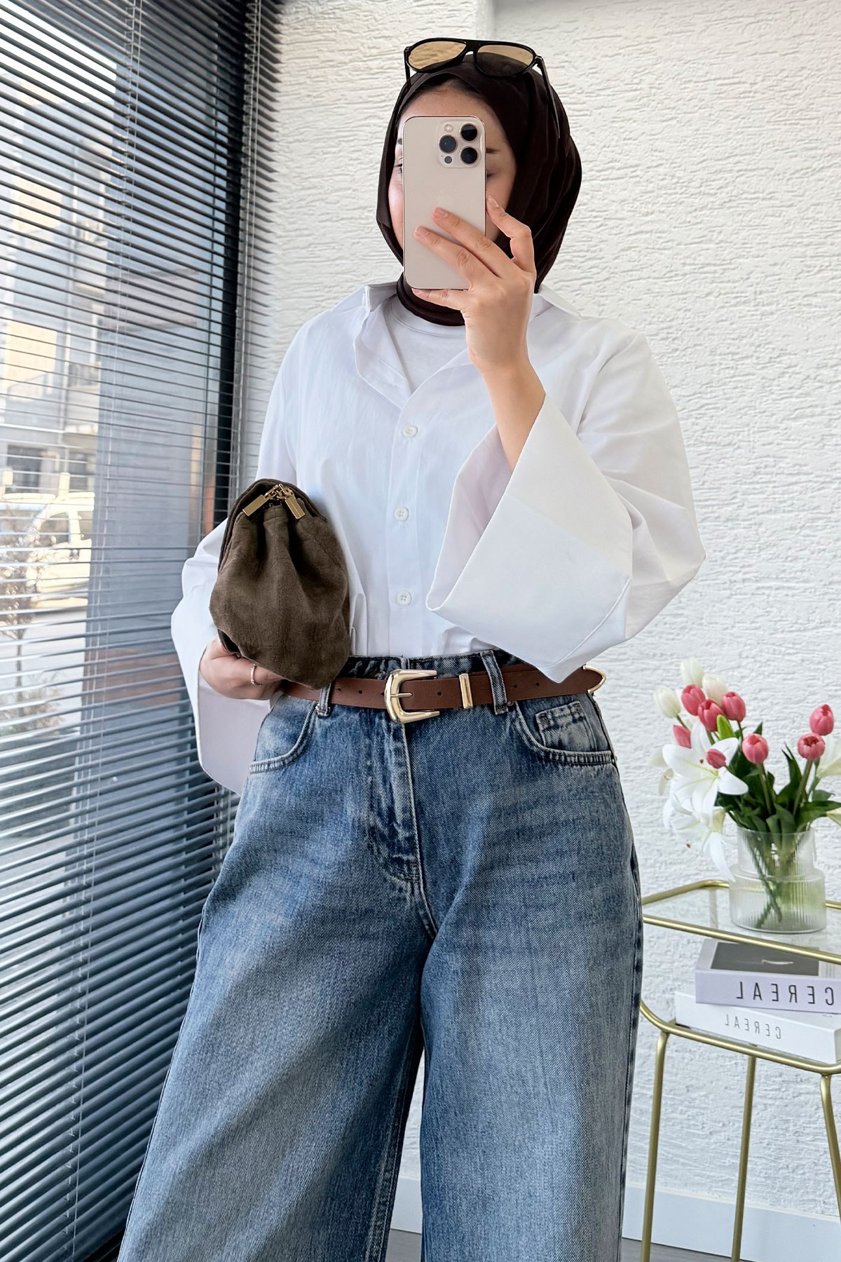 Premium Yandan Dikişli Palazzo Jean Pantolon - Mavi