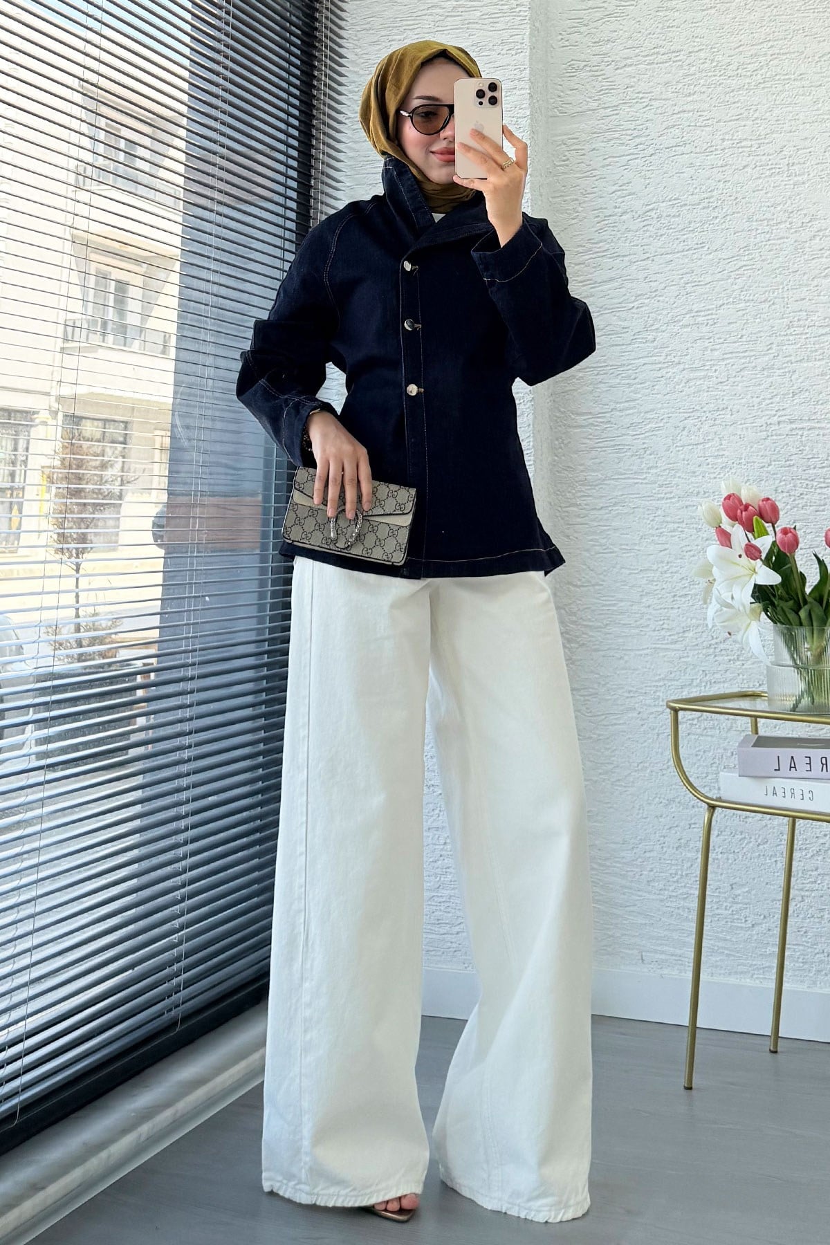 Premıum Yandan Düğmeli Denim Ceket - Koyu Mavi