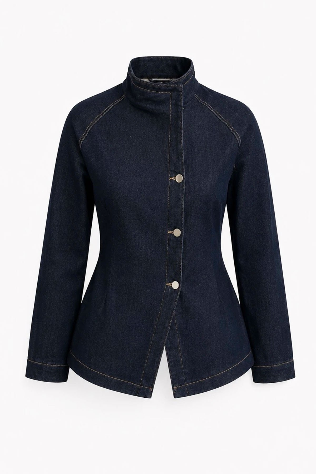 Premıum Yandan Düğmeli Denim Ceket - Koyu Mavi