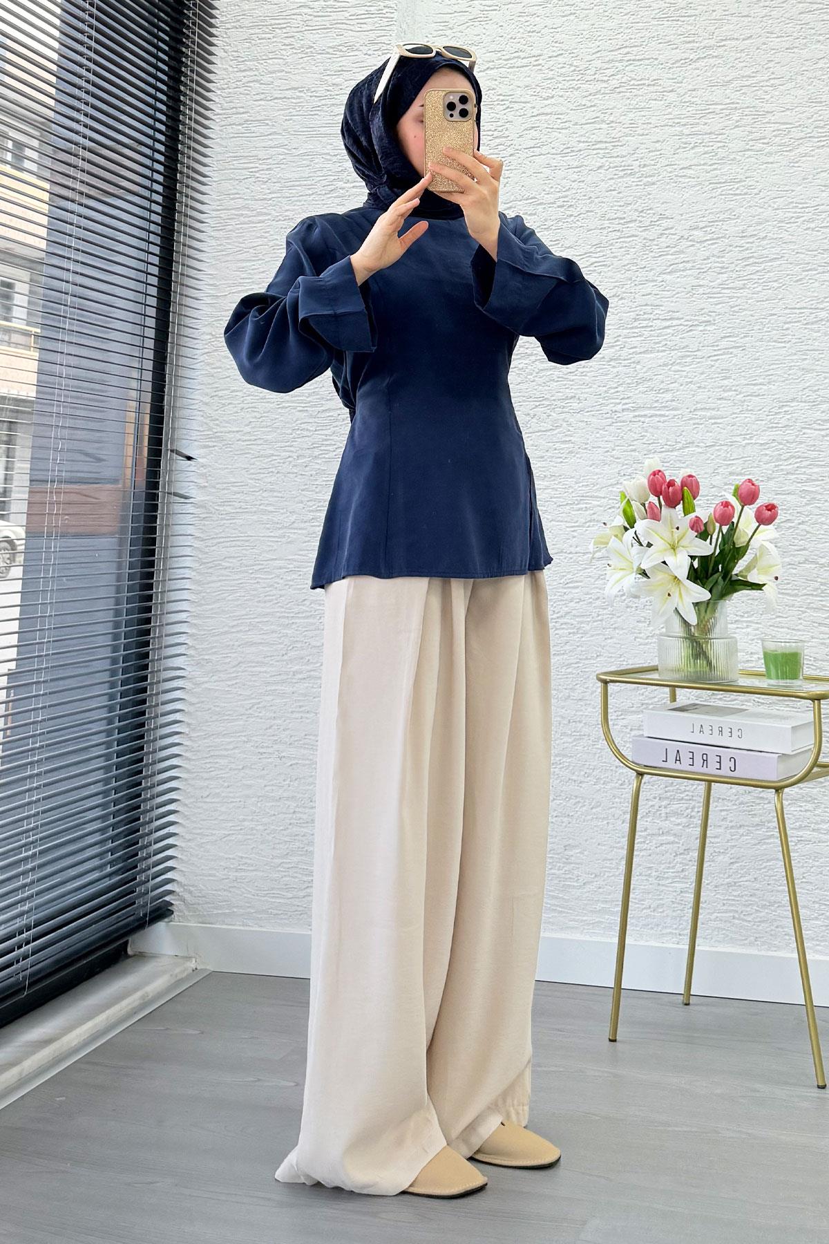 Premium Yandan Yırtmaç Detaylı Tunik - Lacivert