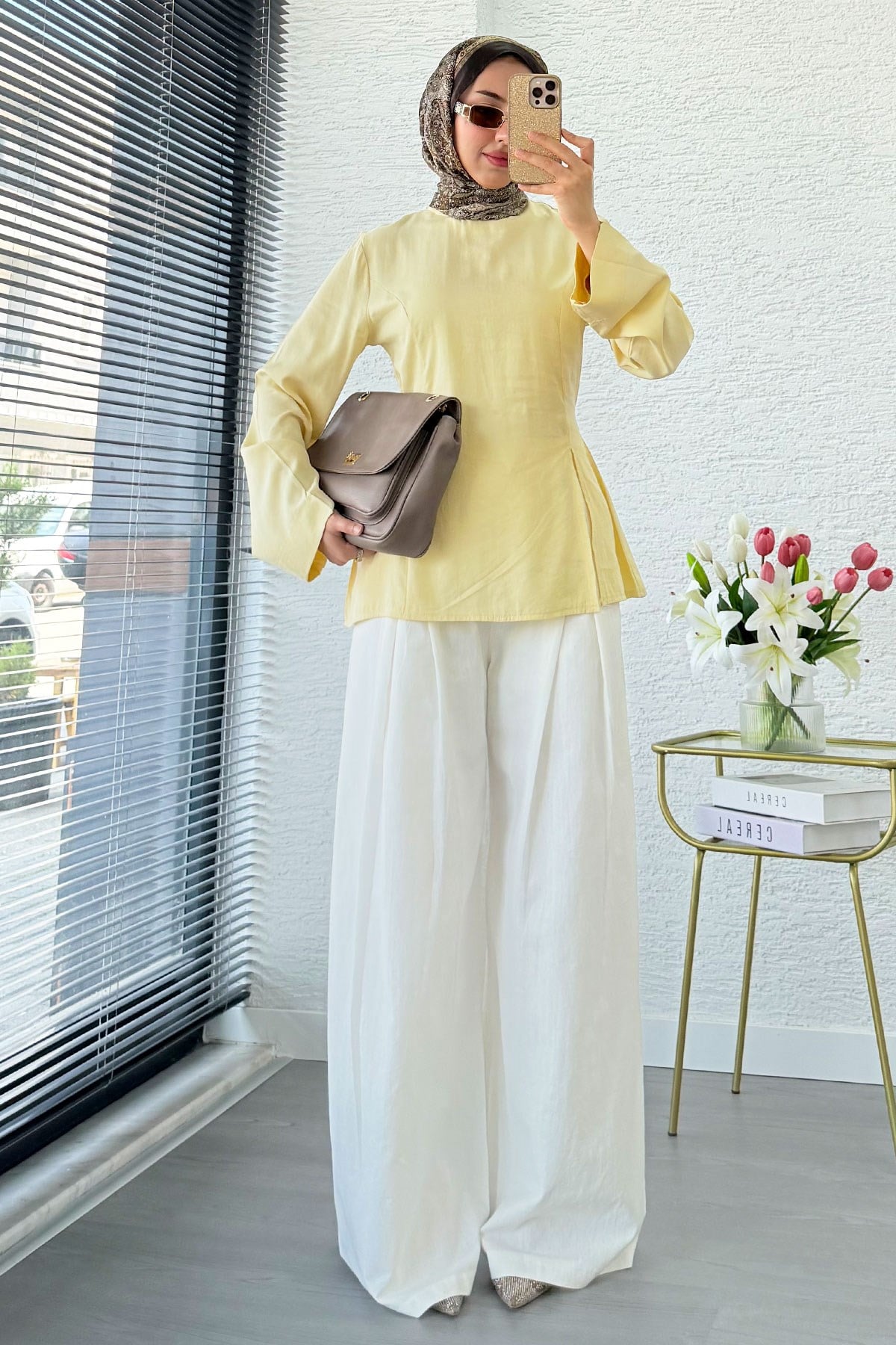 Premium Yandan Yırtmaç Detaylı Tunik - Sarı