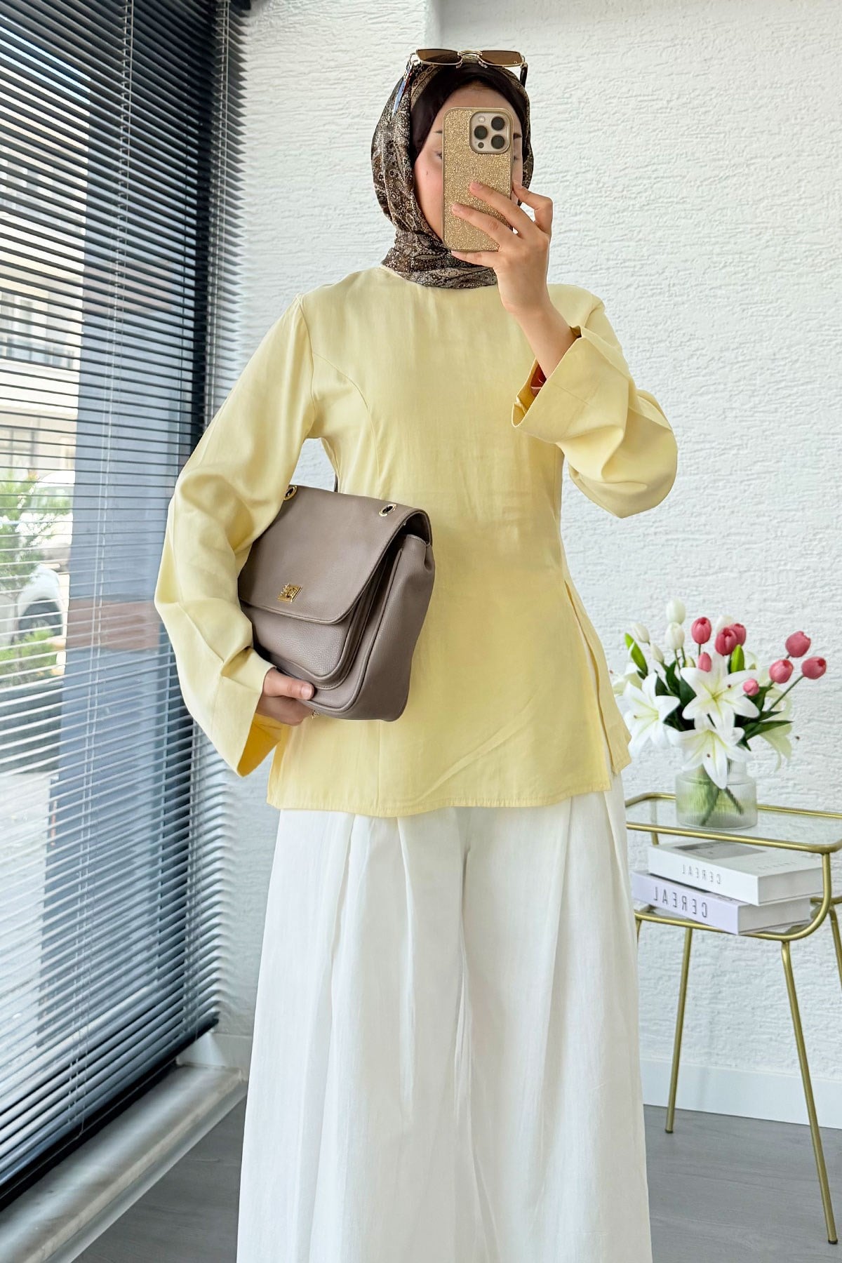 Premium Yandan Yırtmaç Detaylı Tunik - Sarı