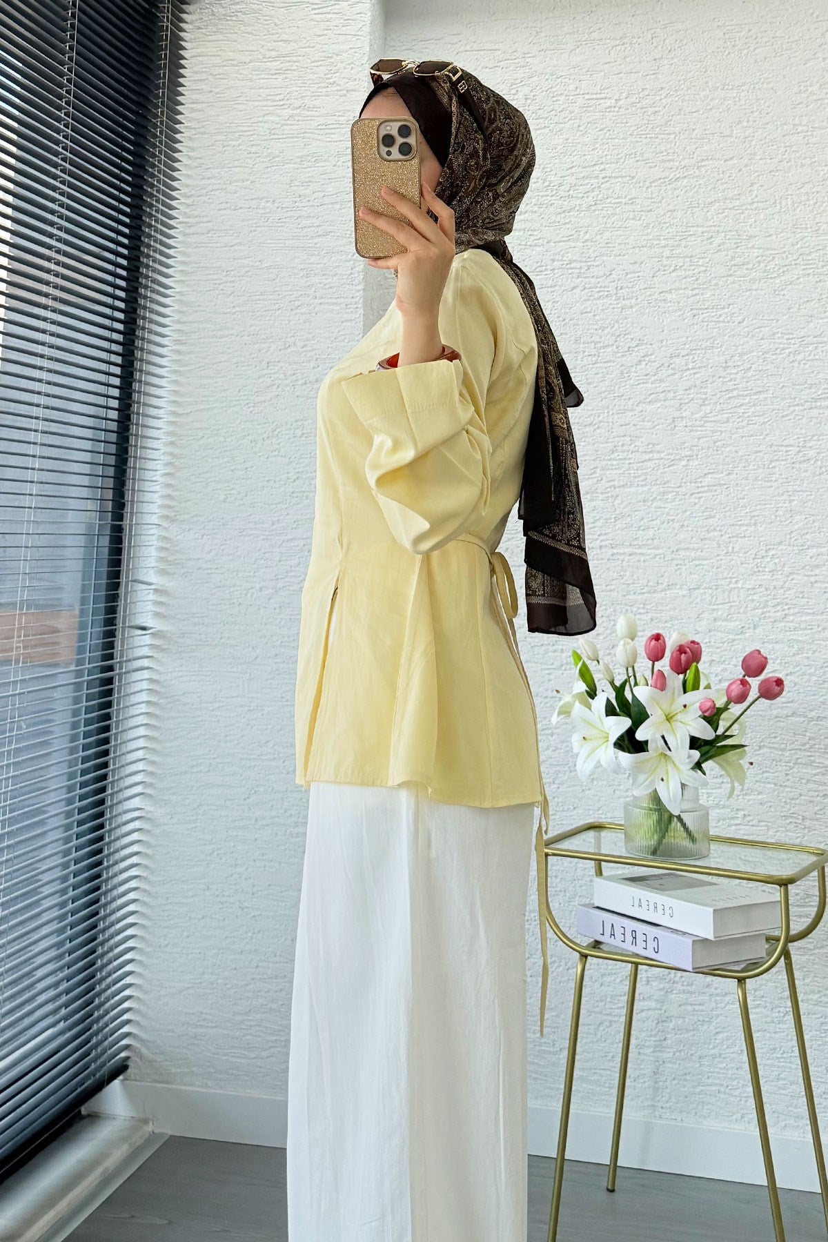 Premium Yandan Yırtmaç Detaylı Tunik - Sarı