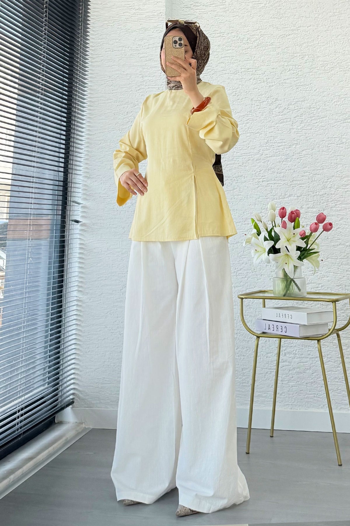 Premium Yandan Yırtmaç Detaylı Tunik - Sarı