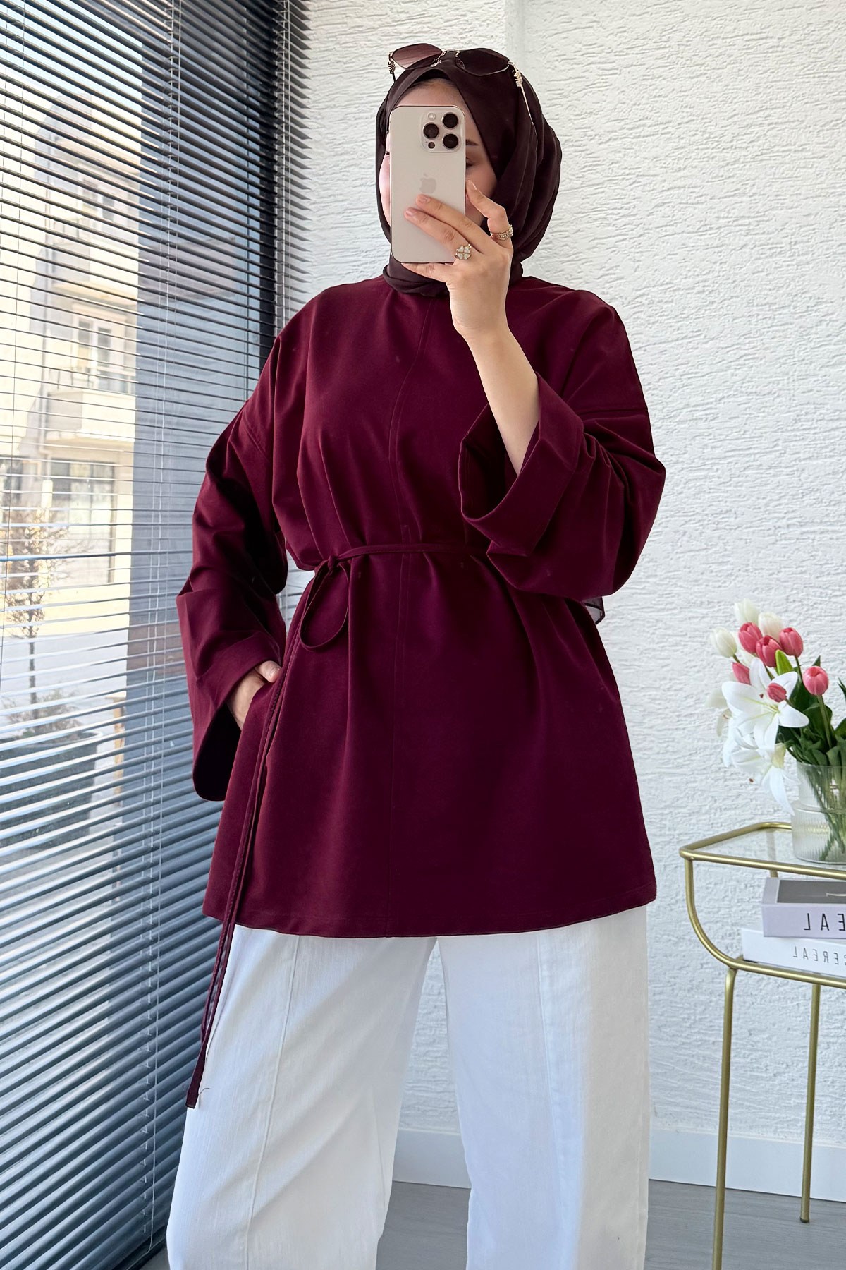 Premıum Yanları Yırtmaç Detaylı Basic Tunik - Bordo