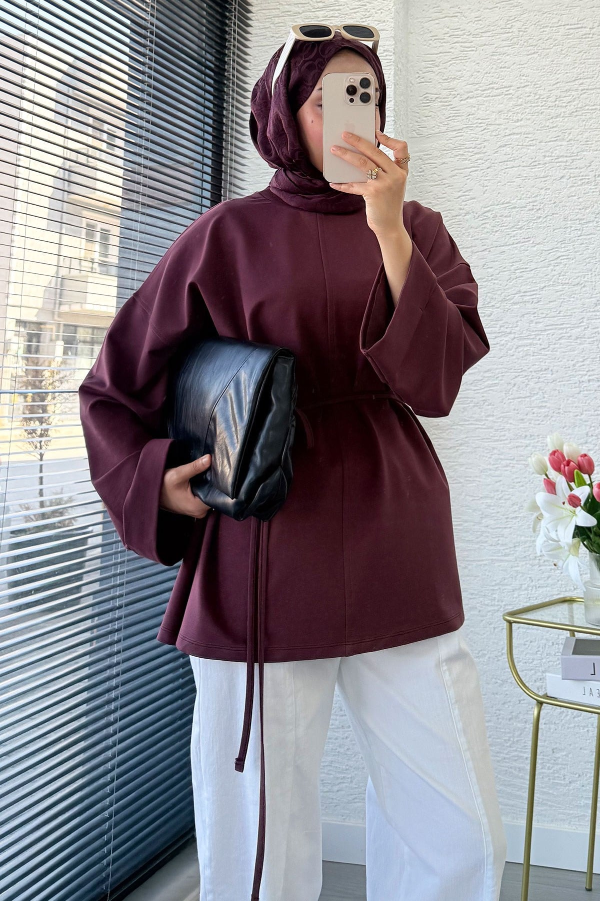 Premıum Yanları Yırtmaç Detaylı Basic Tunik - Mürdüm