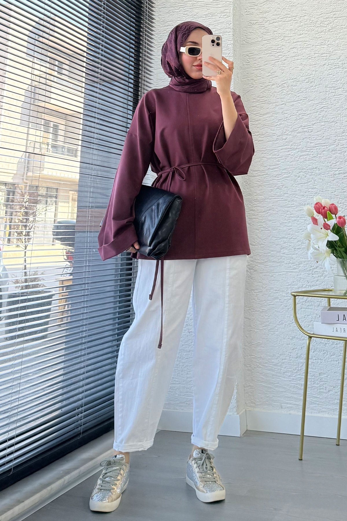 Premıum Yanları Yırtmaç Detaylı Basic Tunik - Mürdüm