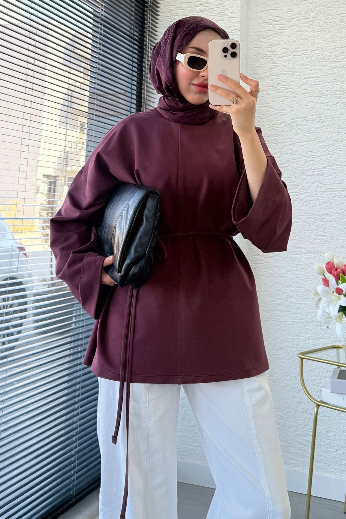 Premıum Yanları Yırtmaç Detaylı Basic Tunik - Mürdüm
