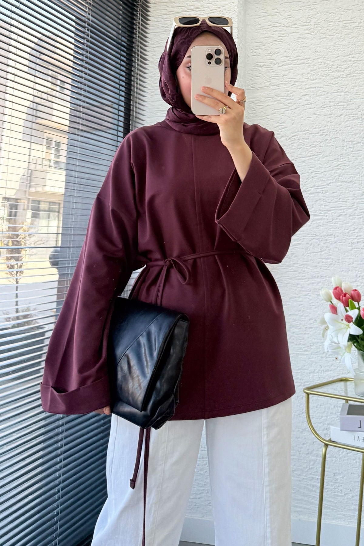 Premıum Yanları Yırtmaç Detaylı Basic Tunik - Mürdüm