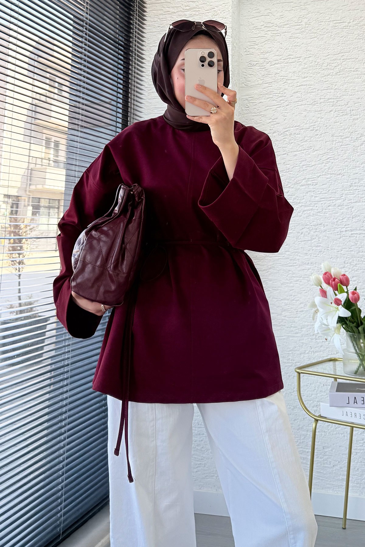 Premıum Yanları Yırtmaç Detaylı Basic Tunik - Bordo