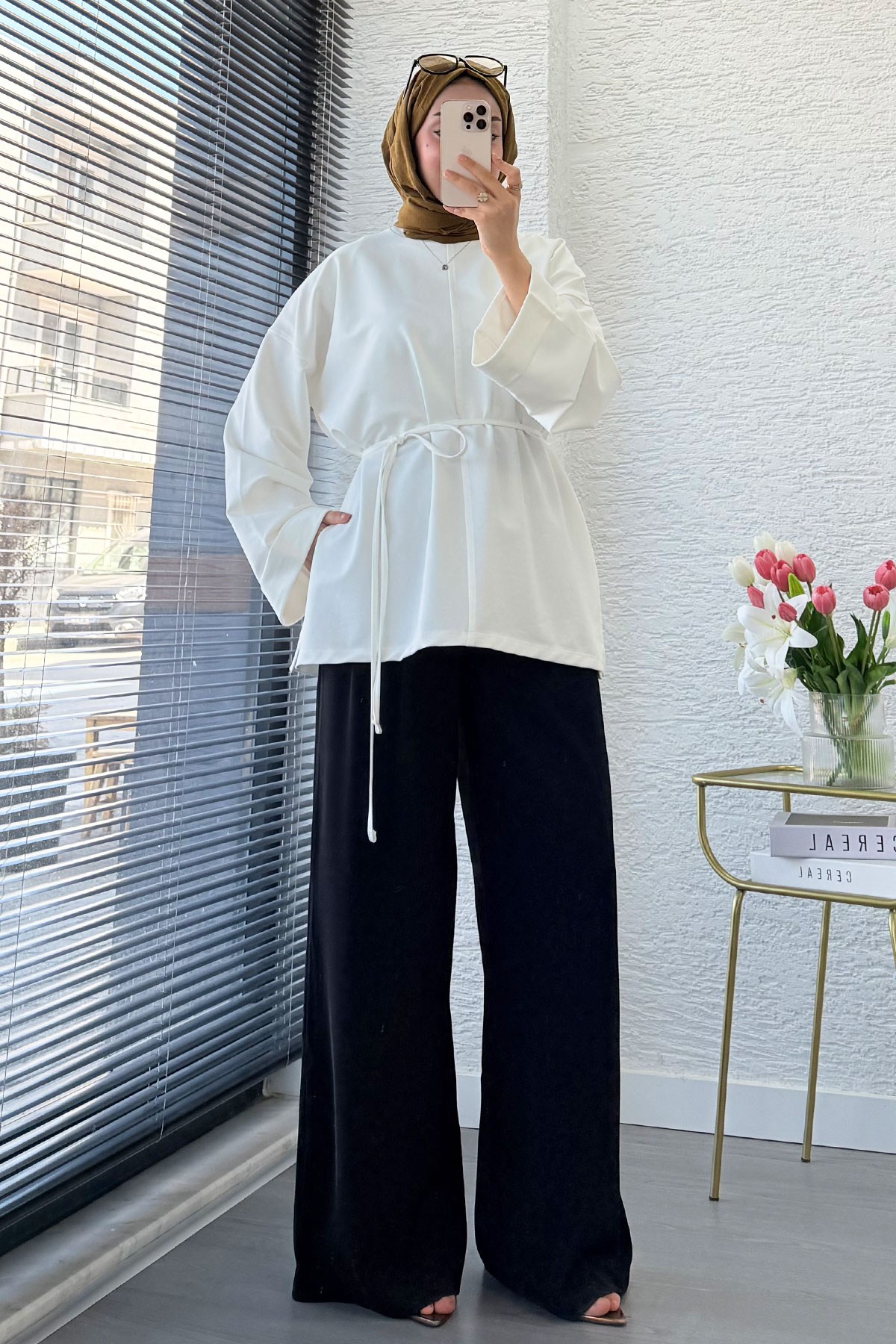 Premıum Yanları Yırtmaç Detaylı Basic Tunik - Ekru