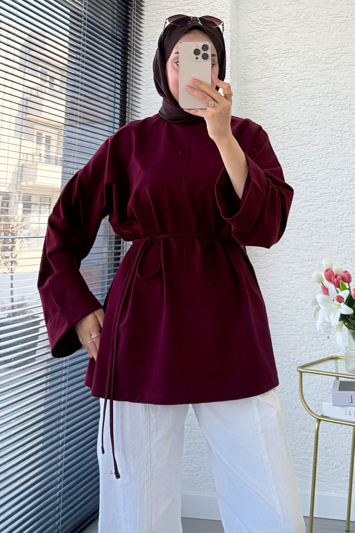 Premıum Yanları Yırtmaç Detaylı Basic Tunik - Bordo