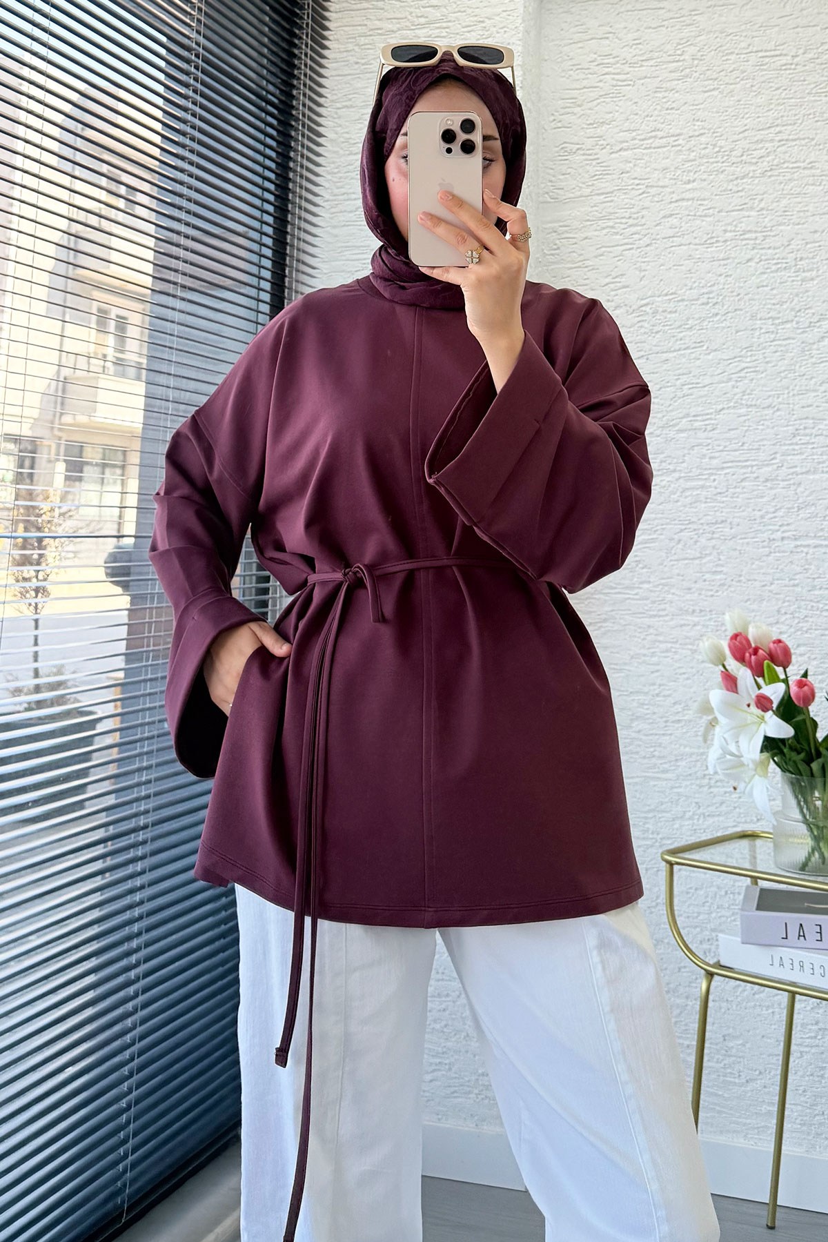 Premıum Yanları Yırtmaç Detaylı Basic Tunik - Mürdüm