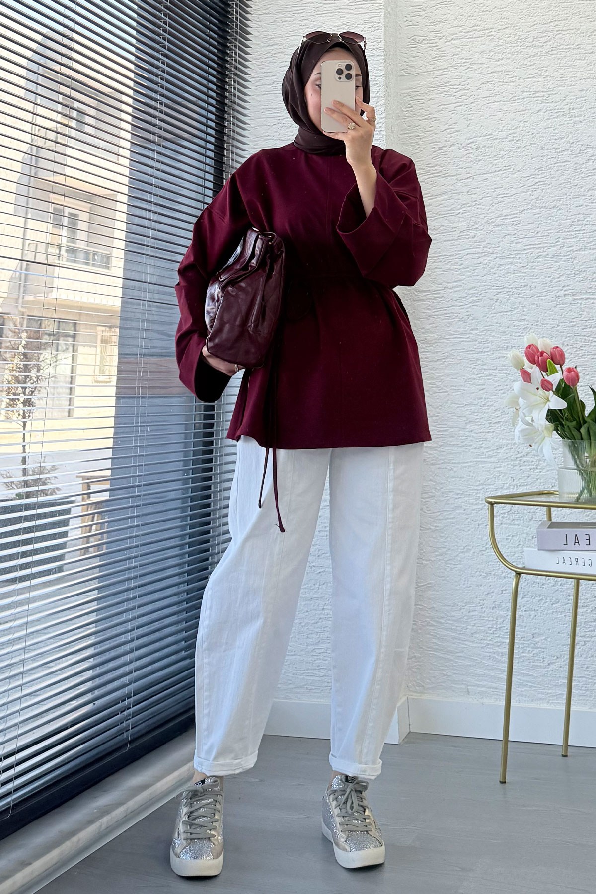 Premıum Yanları Yırtmaç Detaylı Basic Tunik - Bordo